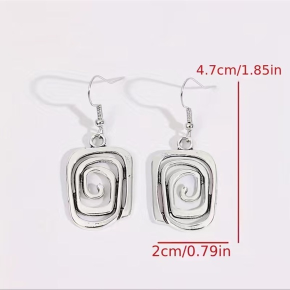Silver Swirl Drop Dangle Earrings Vintage Boho Style Nwt - Picture 4 of 4
